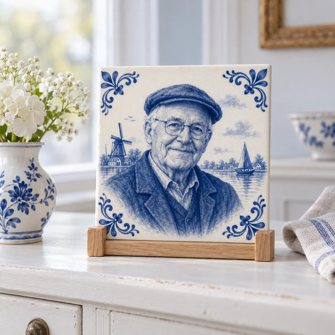 A treasured photo, as a Delft blue tile