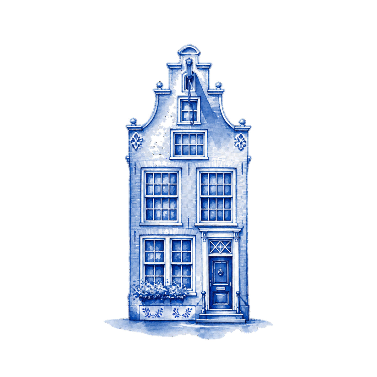 Delft blue tile with Delft canal houses