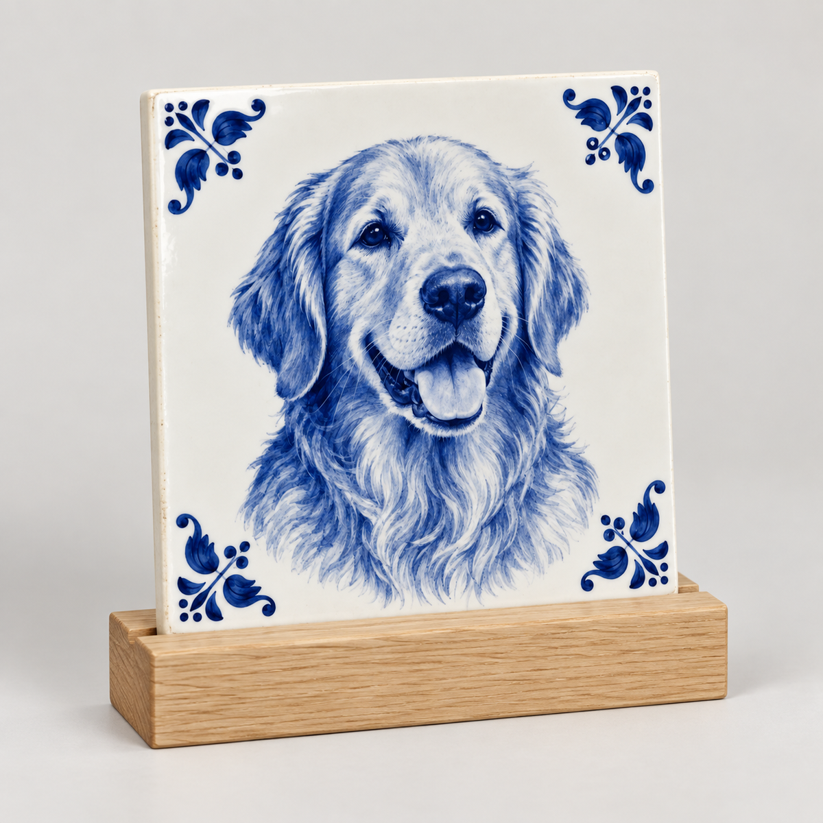 Wooden tile stand with a tile on it (tile not included)