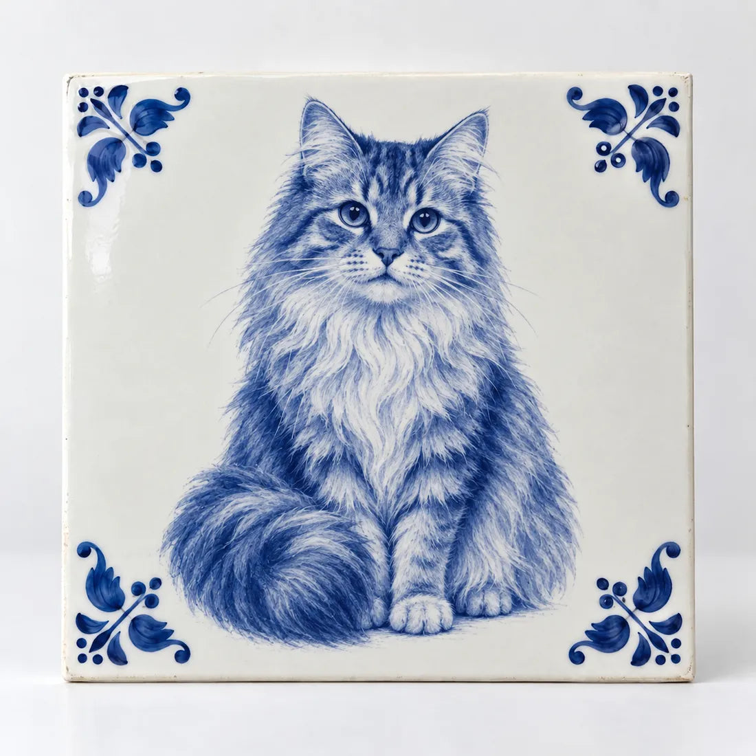 Delft blue tile with a cat